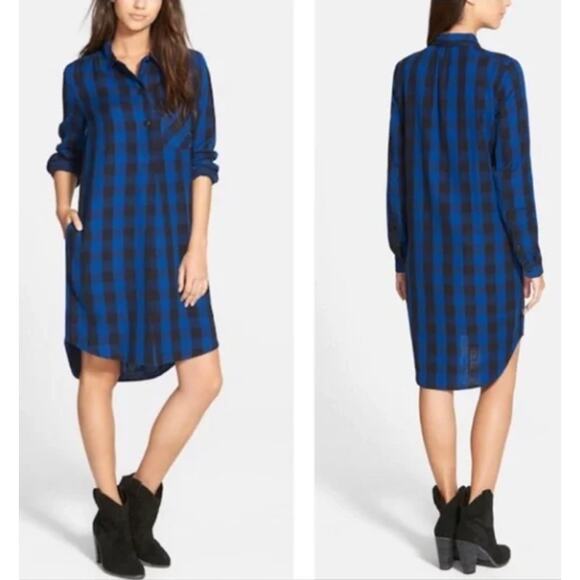 Madewell Latitude Royal Blue Black Buffalo Check Tunic Shirtdress Dress sz XS - Picture 2 of 7